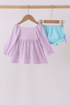 Purple Stripe Frozen Embroidery Bloomer Set