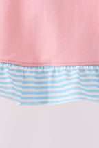 Pink Princess Embroidery Stripe Ruffle Bloomer Set