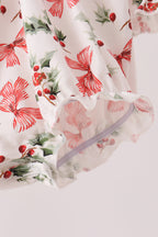 Red Holly Bow Smocked Lace Bubble