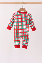 Red Character Embroidery Gingham Romper
