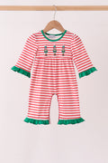 Red Nutcracker Embroidery Ruffle Stripe Romper