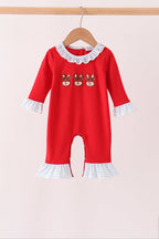 Red Reindeer French Knot Ruffle Romper
