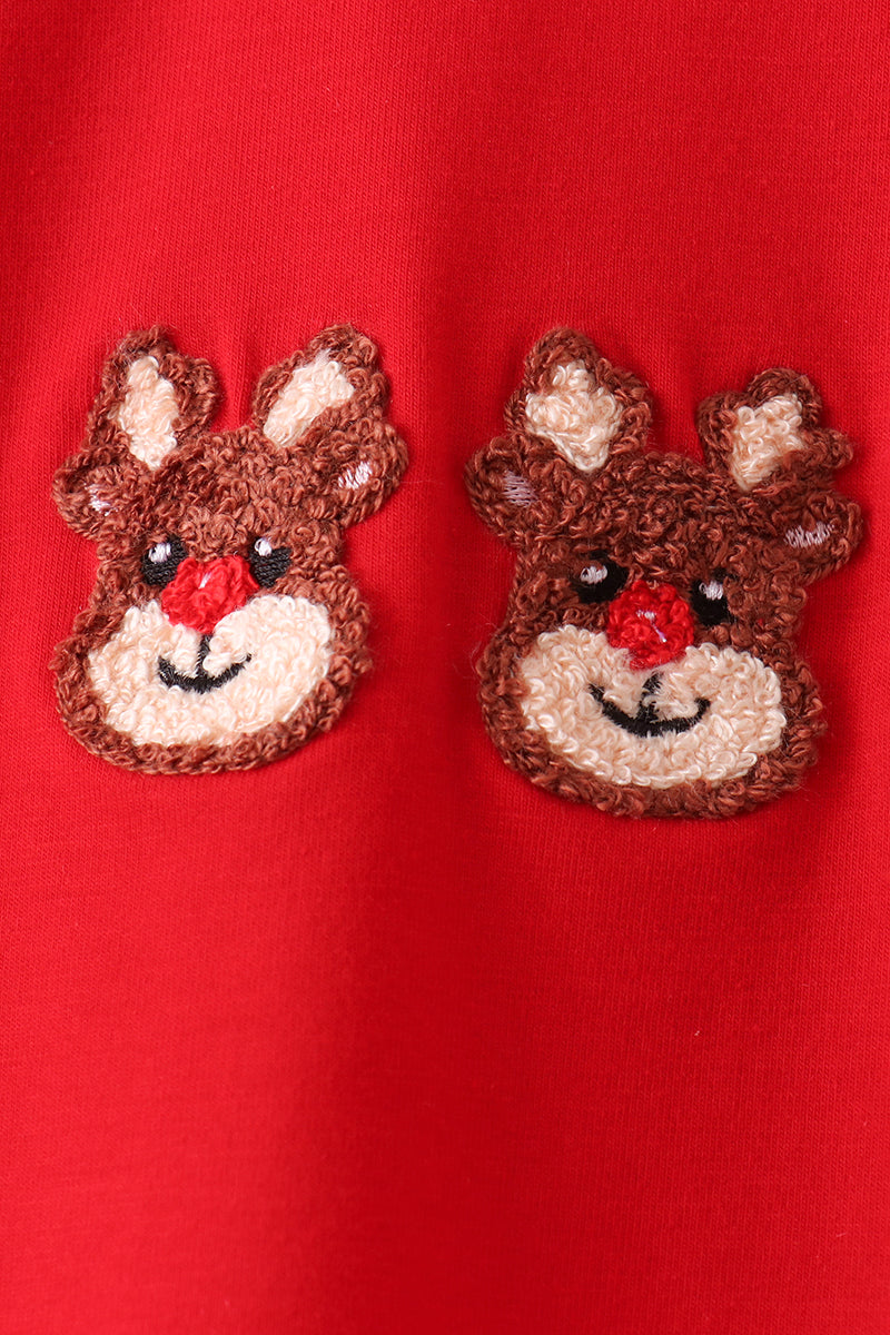 Red Reindeer French Knot Pants Set