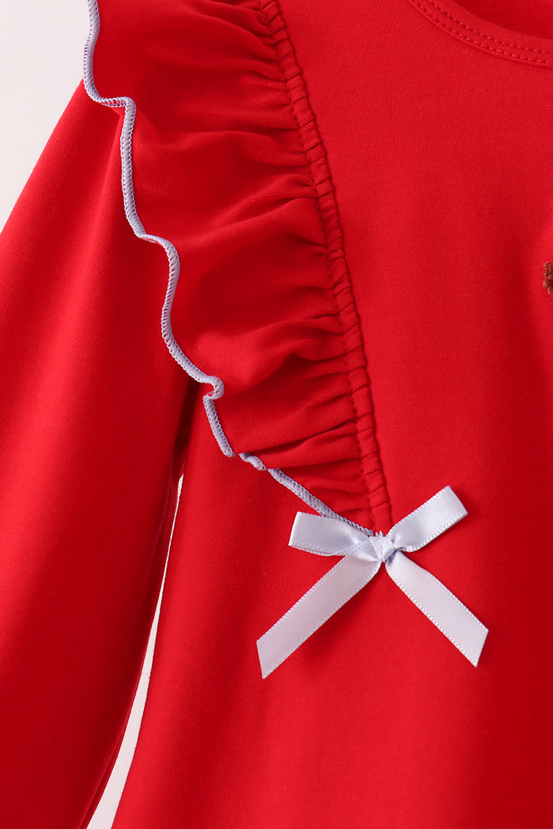 Red Reindeer French Knot Ruffle Pants Set