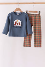 Blue Nativity Embroidery Pants Set