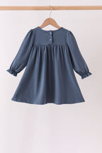Blue Nativity Embroidery Ruffle Dress