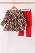 Red Floral Smocked Pants Set