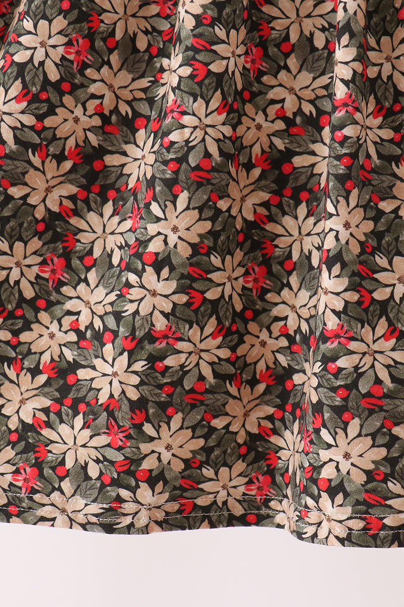 Red Floral Smocked Ruffle Dress