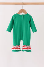 Green Reindeer French Knot Ruffle Romper