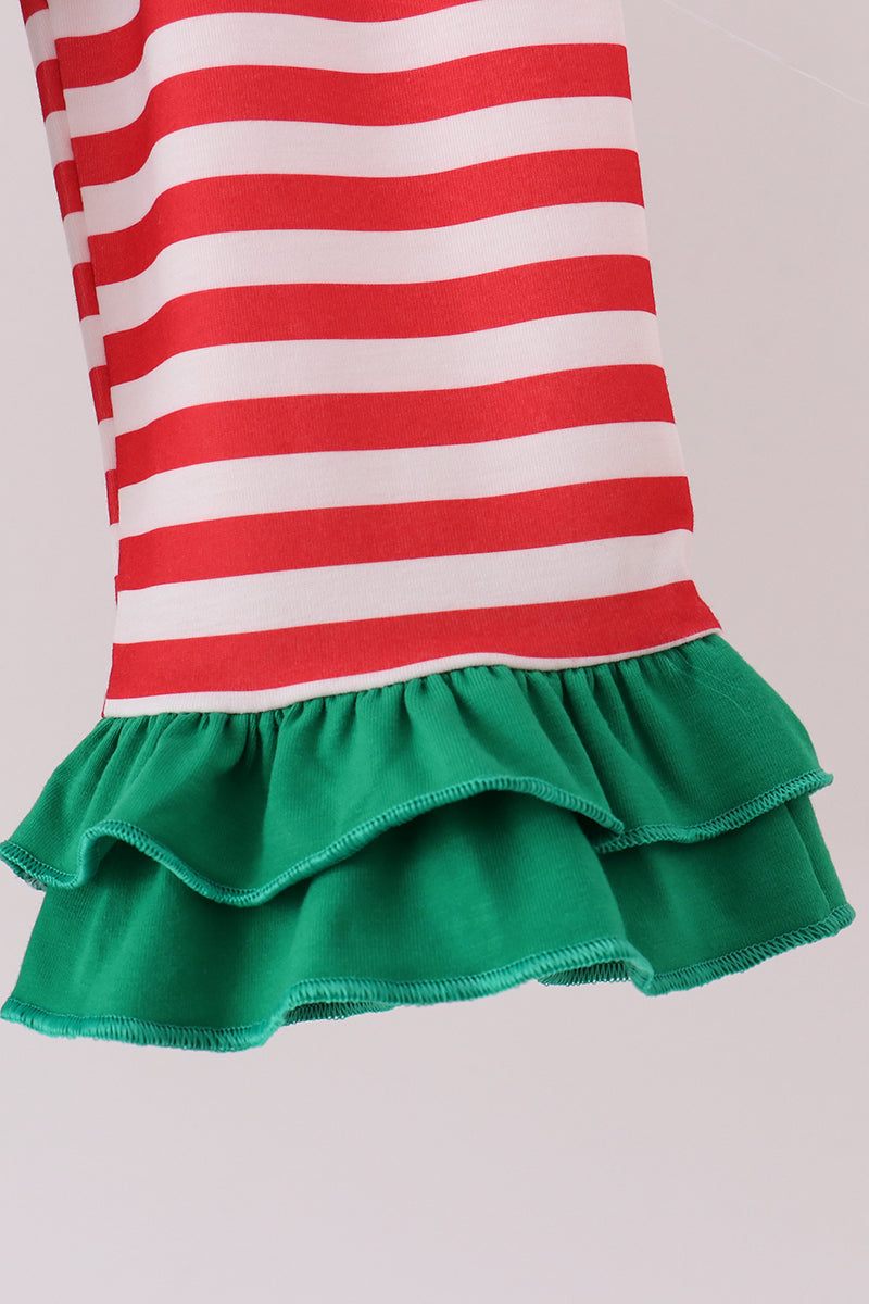 Green Reindeer French Knot Ruffle Pants Set