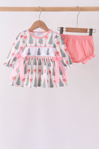 Pink Christmas Tree Embroidery Bloomer Set