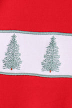 Red Christmas Tree Embroidery Stripe Pants Set