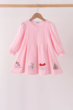 Pink Christmas Embroidery Dress