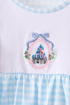 Blue Castle Embroidery Ruffle Pants Set