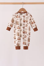 Brown Duck Embroidery Ruffle Romper