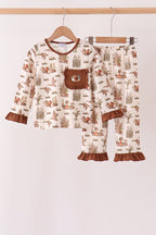Brown Duck Embroidery Ruffle Pants Set