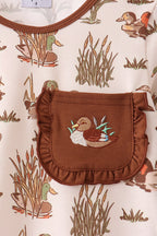 Brown Duck Embroidery Ruffle Pants Set