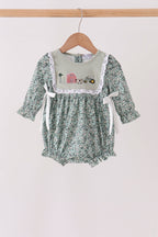 Green Farm Floral Embroidery Ruffle Bubble