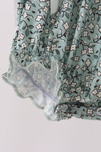 Green Farm Floral Embroidery Ruffle Bubble