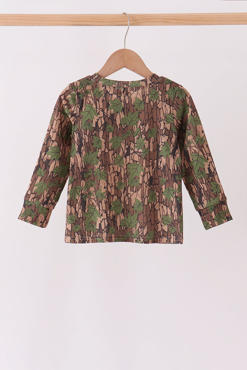 Camouflage Moose Embroidery Top