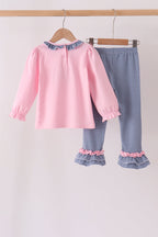Pink turkey applique ruffle pants set