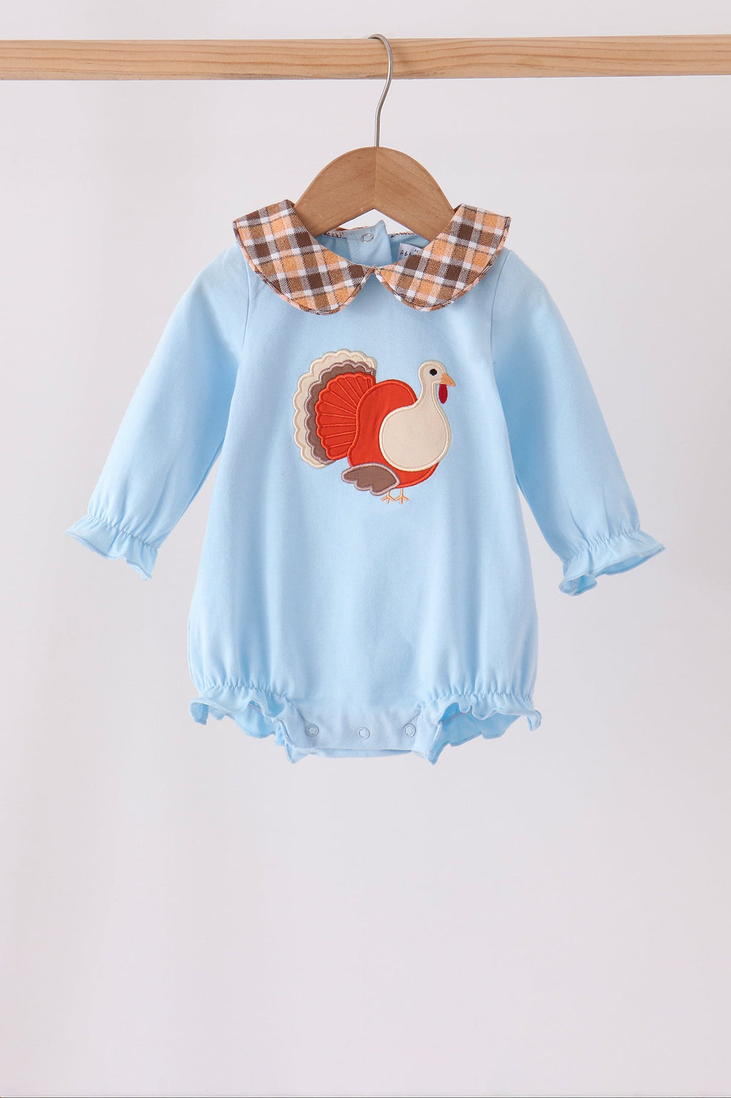 Blue turkey embroidery plaid ruffle bubble