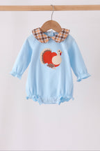 Blue turkey embroidery plaid ruffle bubble