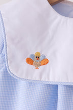 Blue turkey embroidery checkered bubble
