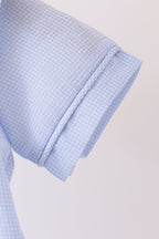Blue turkey embroidery checkered bubble