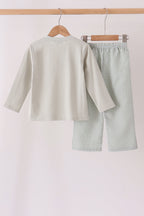 Green turkey embroidery gingham pants set