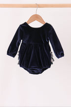 Navy plaid ruffle bubble