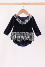 Navy plaid ruffle bubble