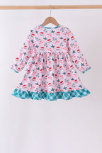 Pink santa holly ruffle dress
