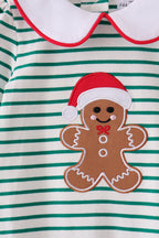 Green stripe gingerbread embroidery ruffle romper