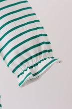 Green stripe gingerbread embroidery ruffle romper