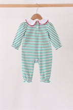 Green stripe gingerbread embroidery ruffle romper