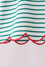 Green stripe gingerbread embroidery scalloped pants set