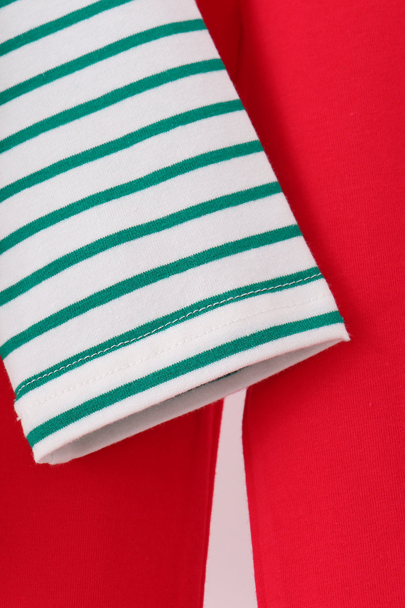 Green stripe gingerbread embroidery pants set