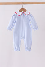 Blue stripe santa embroidery ruffle romper