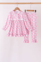 Pink santa claus bamboo ruffle pants set