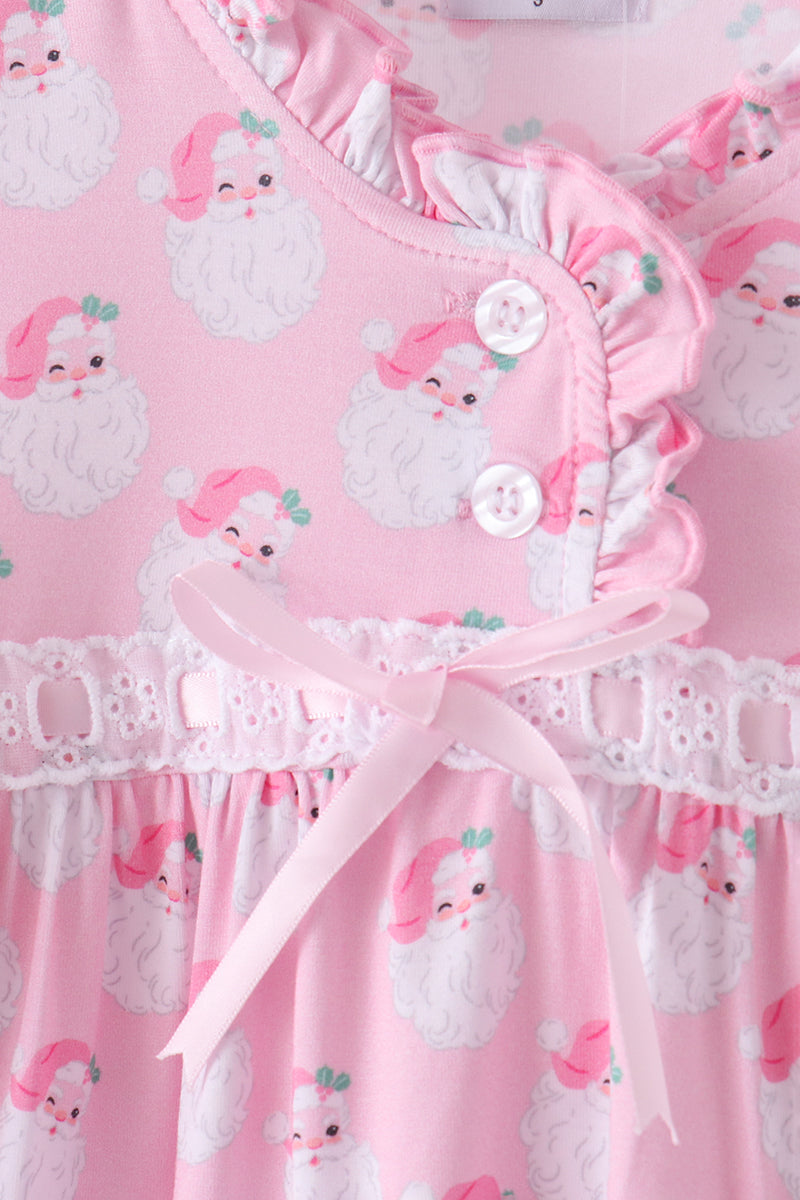 Pink santa claus bamboo ruffle pants set