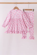 Pink santa claus bamboo ruffle pants set