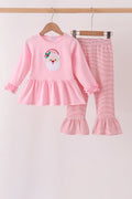 Pink stripe santa embroidery ruffle pants set