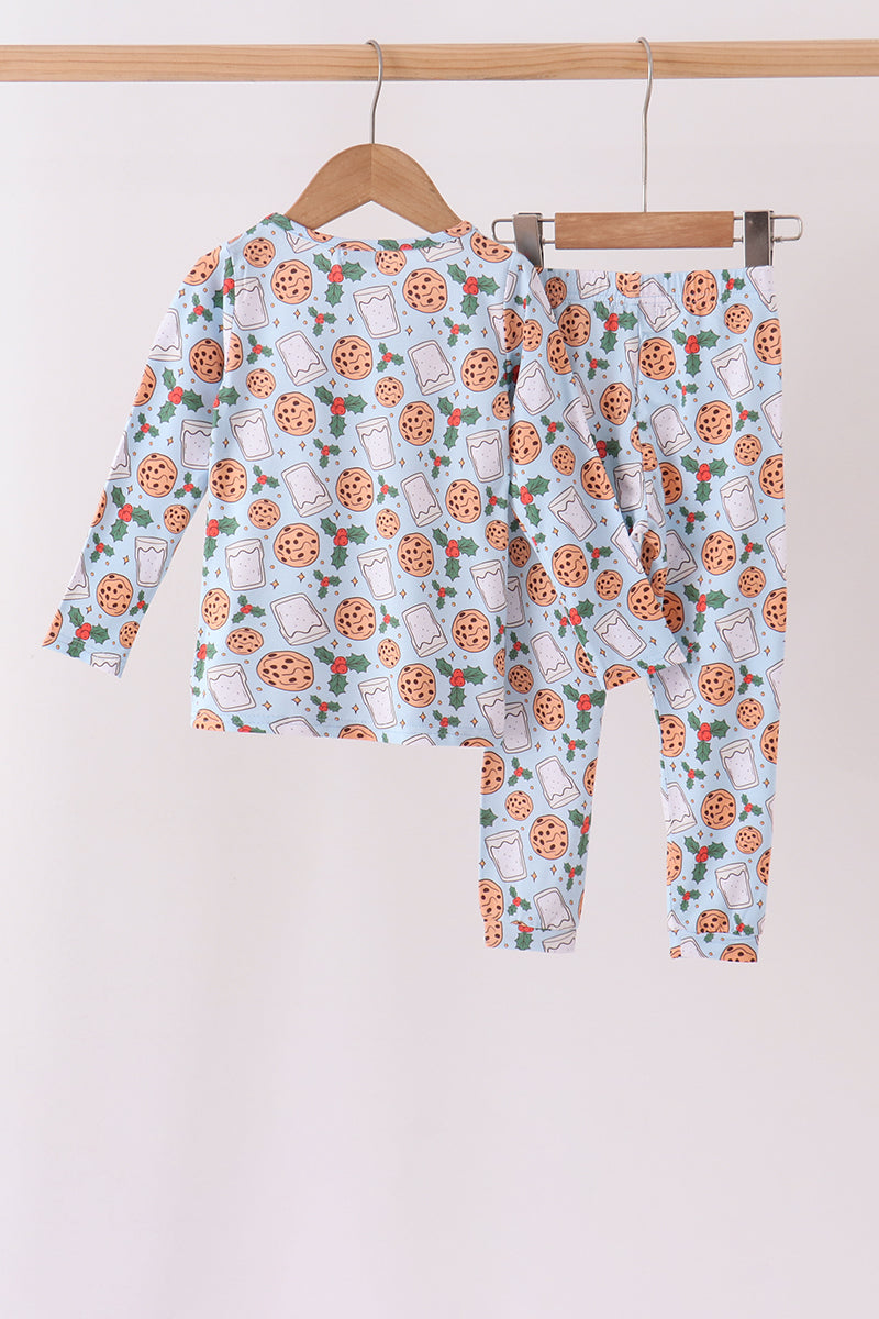 Blue milk cookie holly bamboo pajama set