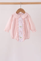 Pink candy cane holly embroidery plaid bubble