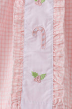 Pink candy cane holly embroidery plaid pants set