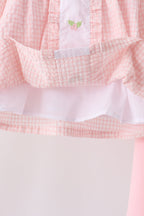 Pink candy cane holly embroidery plaid pants set
