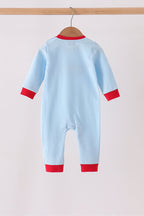 Blue stripe deer embroidery romper