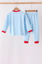 Blue deer embroidery pants set