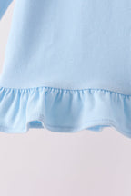 Blue santa claus embroidery ruffle gingham pants set